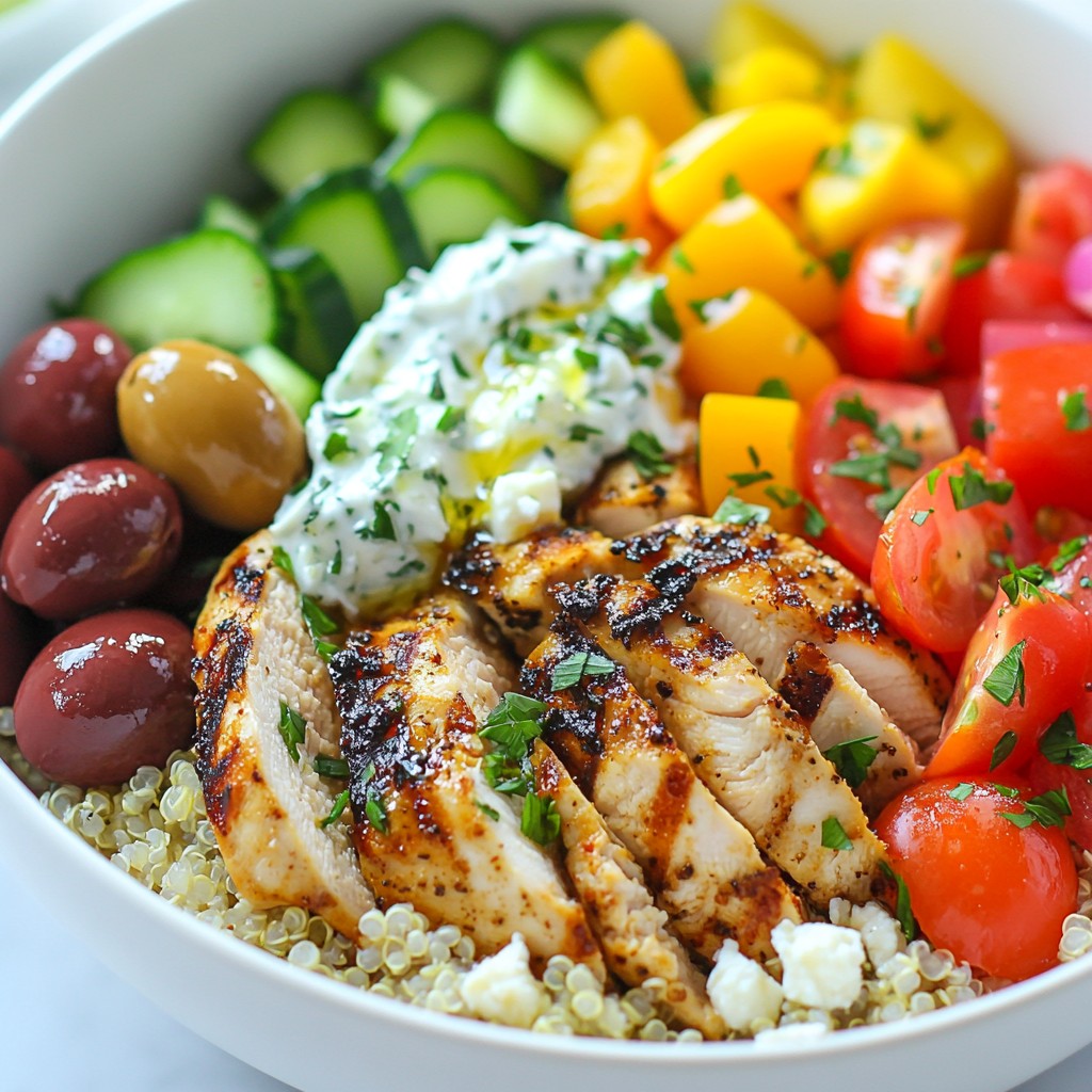 Griechische Chicken Power Bowls Nahrhafte Mahlzeit