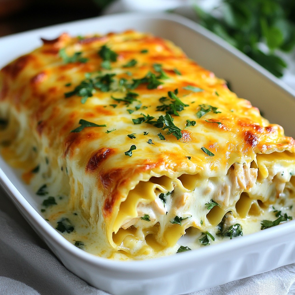 Chicken Alfredo Lasagna Roll Ups Einfach und Lecker