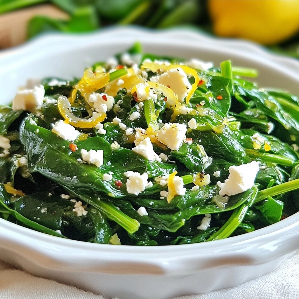 Einfache Beilage Sautéed Lemon Spinach mit Feta