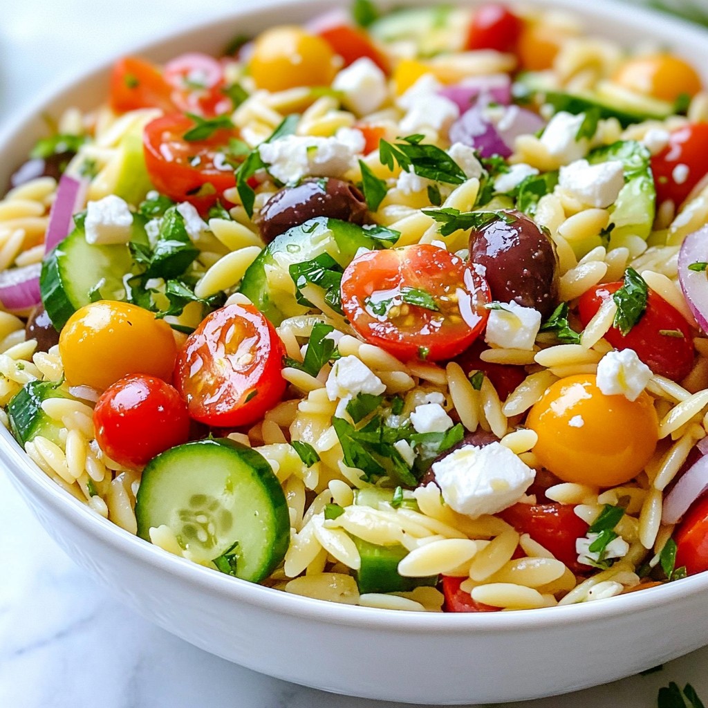 Griechischer Orzo-Pasta-Salat Frisch und Lecker