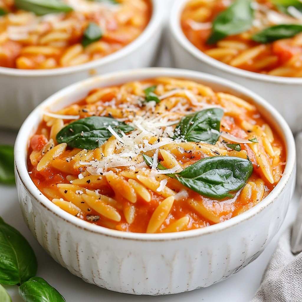 Creamy Tomato Spinach Orzo Schnelles und gesundes Gericht