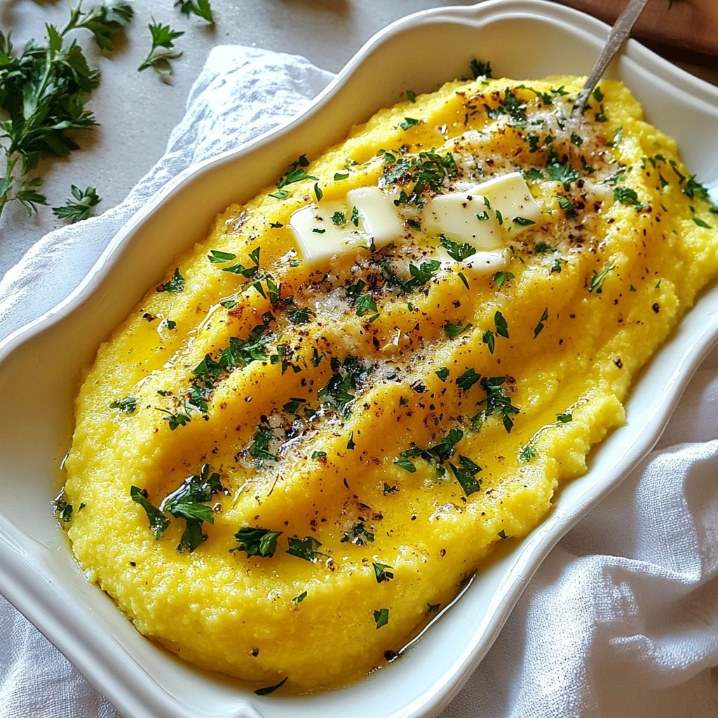 Einfache cremige Beilage Knoblauch Petersilien Polenta