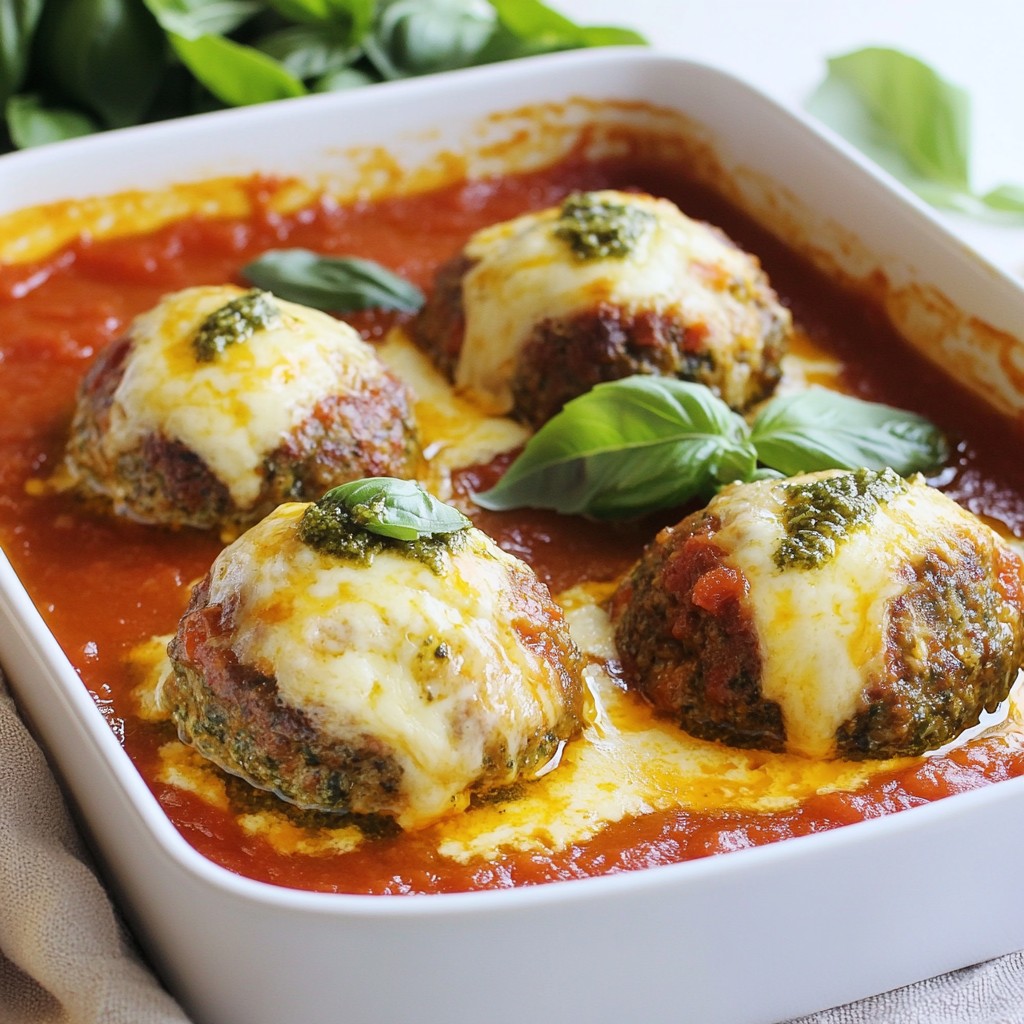 Pesto Mozzarella Stuffed Meatballs Herzhaftes Gericht