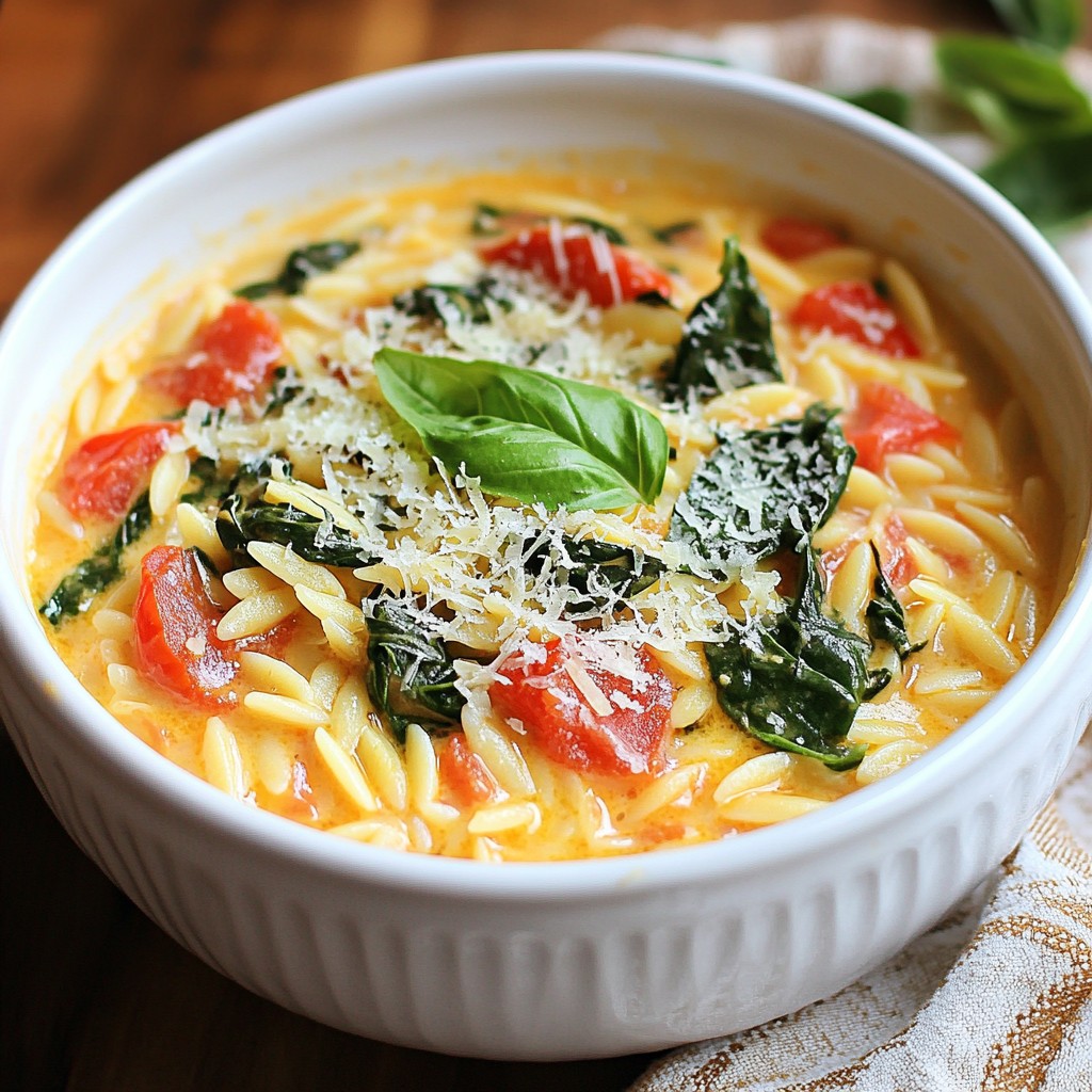 Cremiger Tomaten-Spinat-Orzo Einfaches und köstliches Rezept